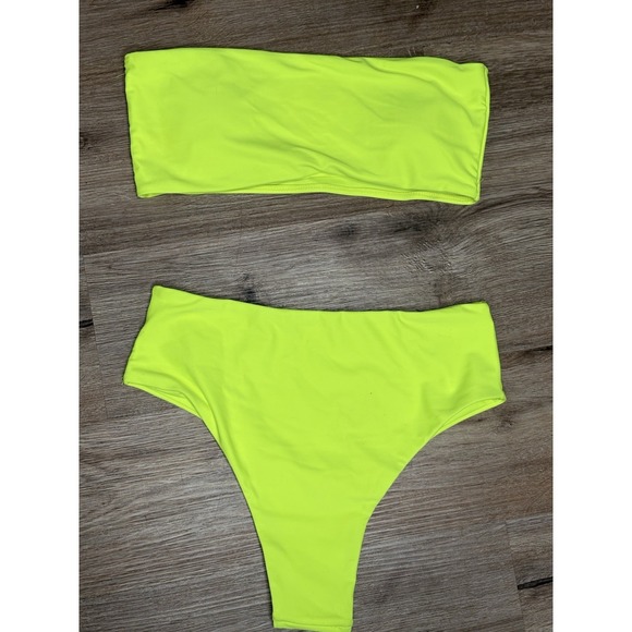 Two-piece neon green high-waisted bikini set a sporty  design  swimsuit size s - Picture 2 of 2